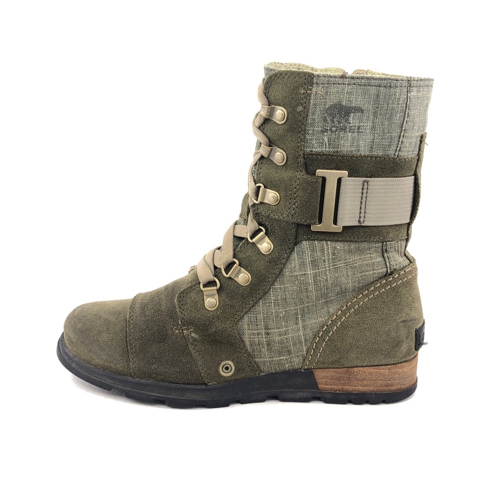 Sorel Major Carly Olive Leather Mid-Calf Moto Boots